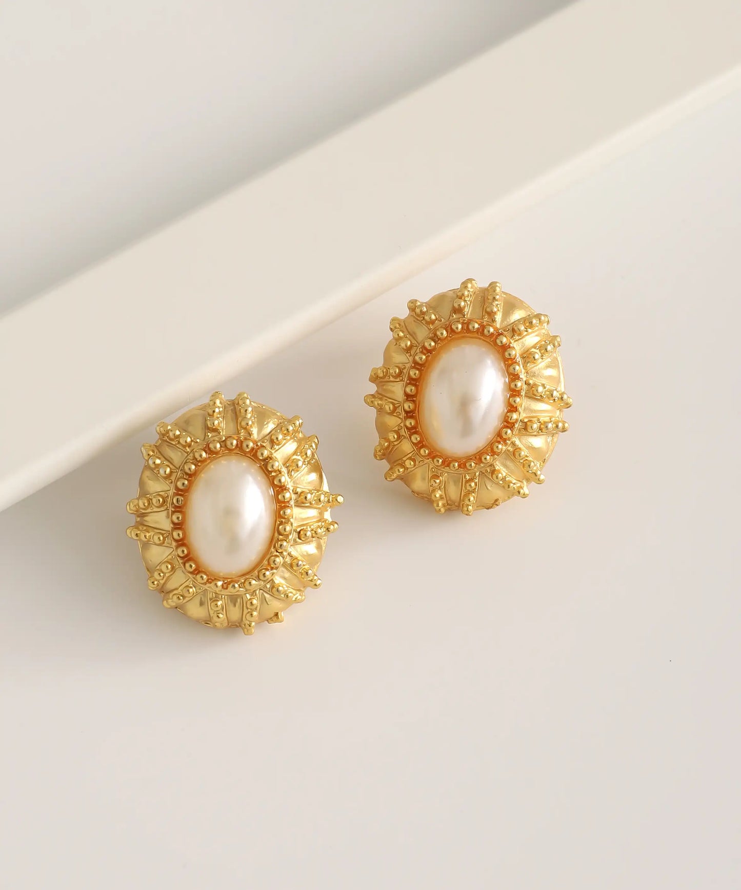 Gold Plated White Stone Earrings