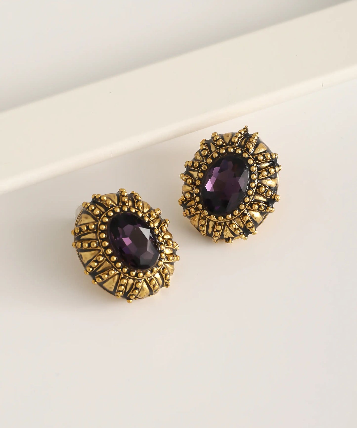 Gold Plated Purple Stone Earrings