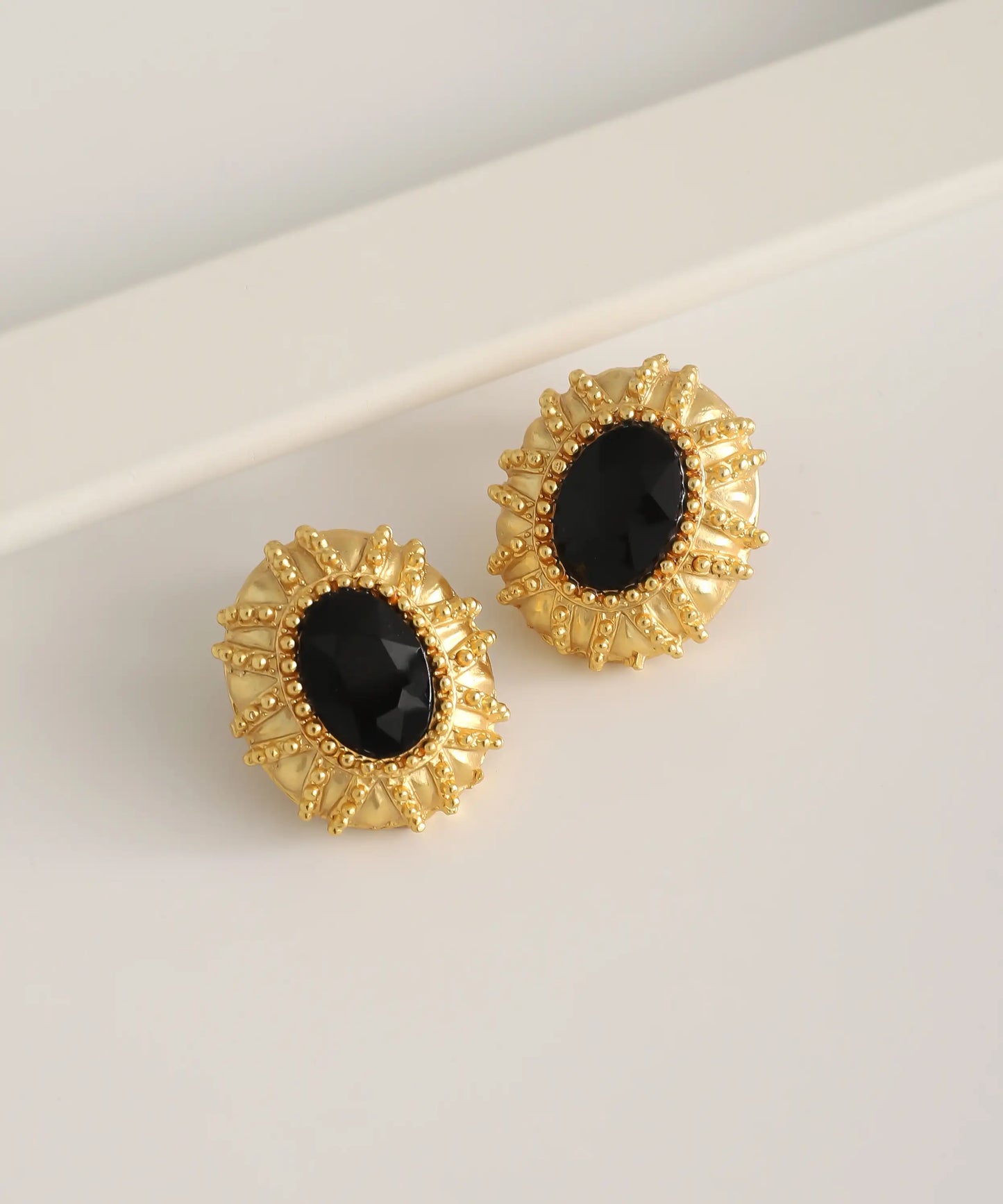 Gold Plated Black Stone Earrings