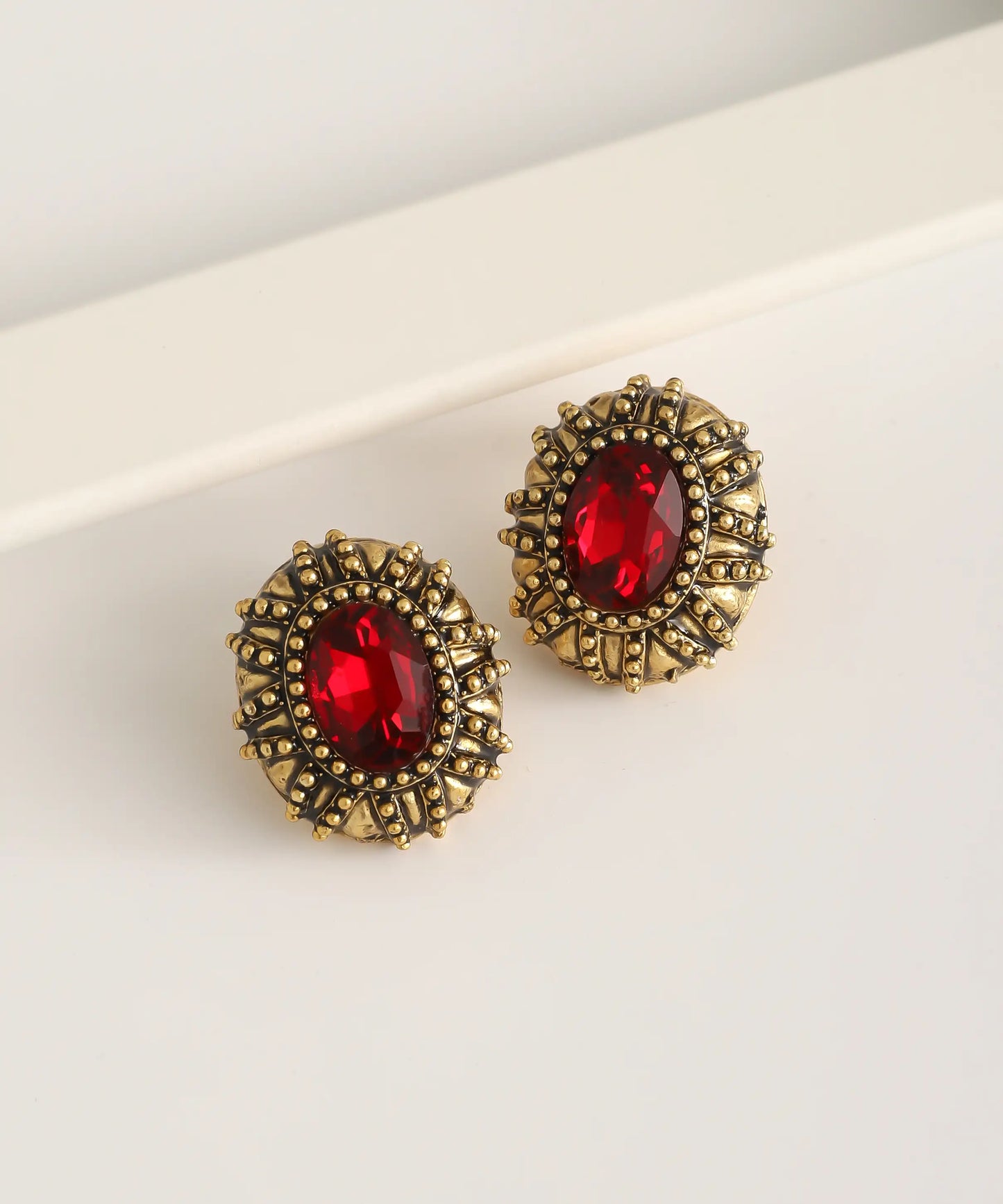 Gold Plated Red Stone Earrings