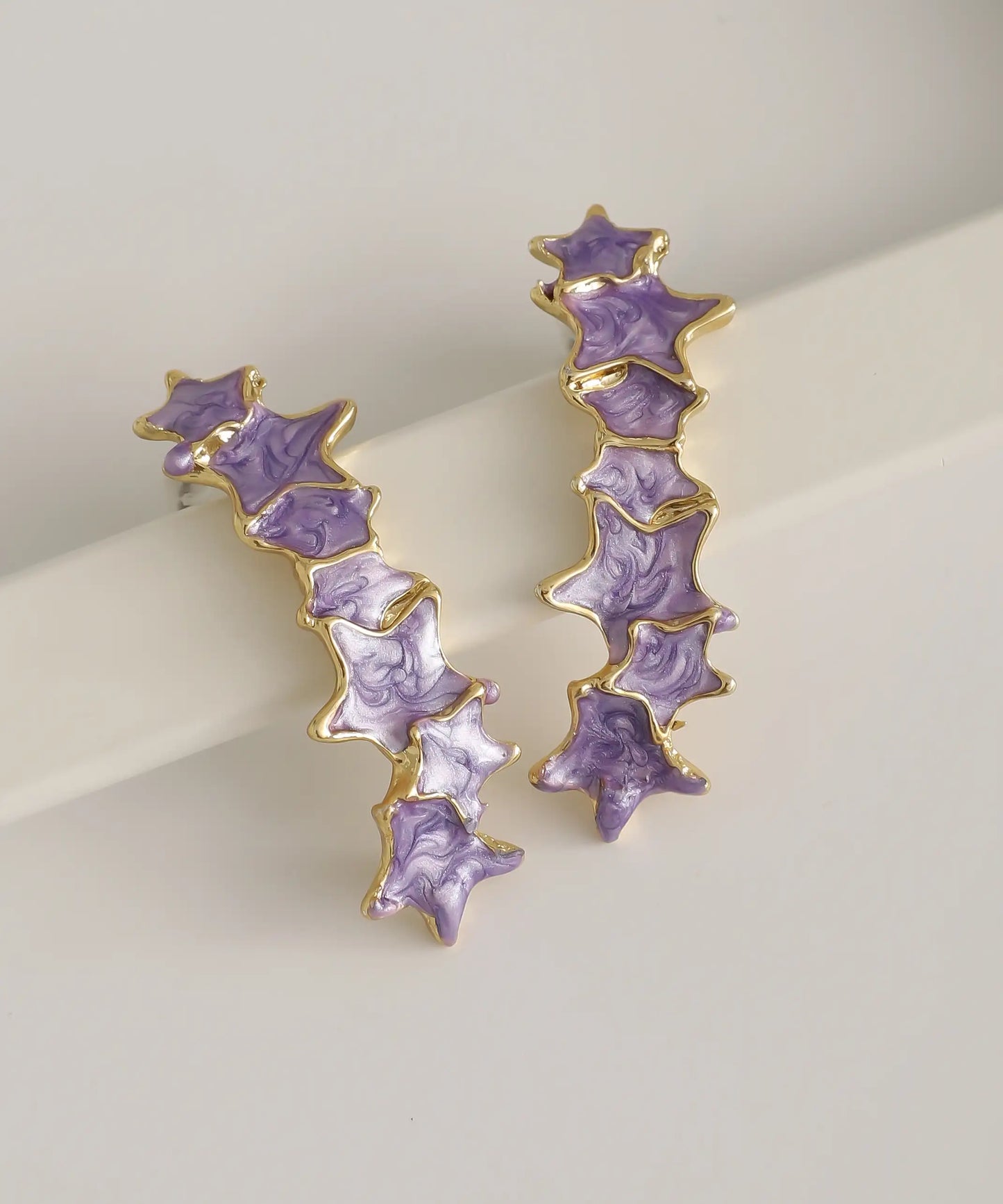 Gold Plated Purple Star Earrings