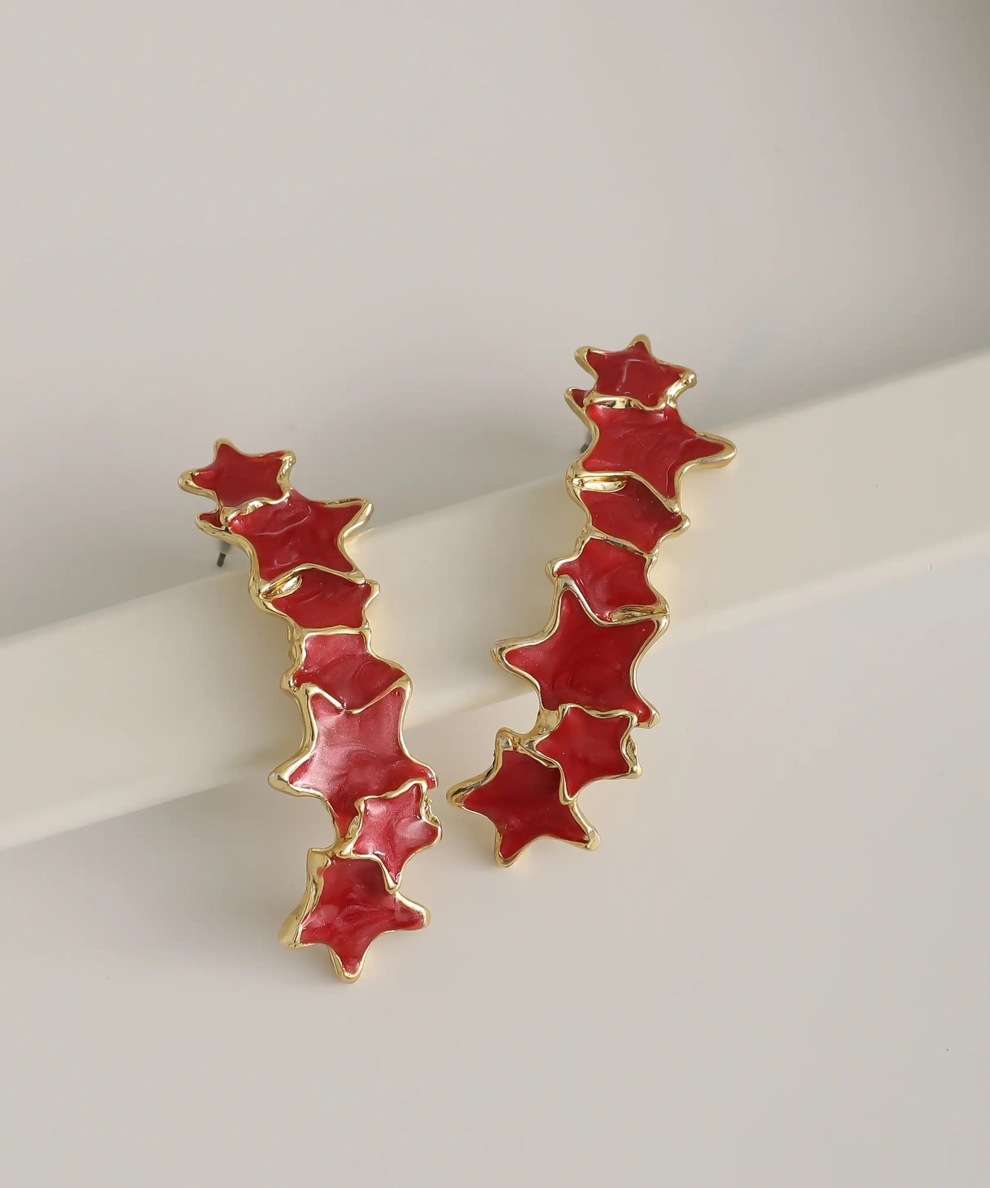 Gold Plated Red Star Earrings