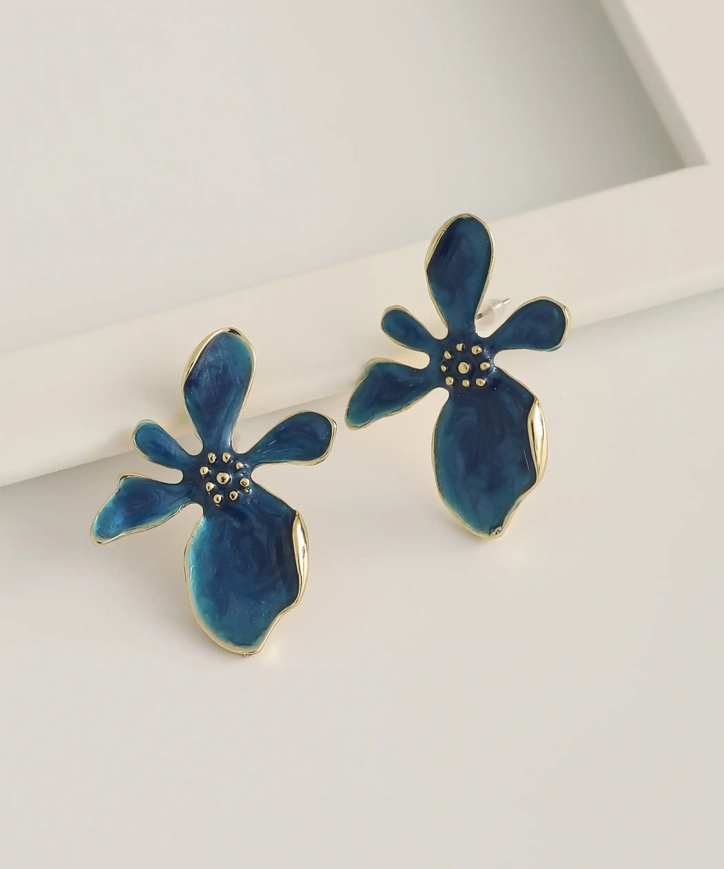 Gold Plated Blue Flower Earrings
