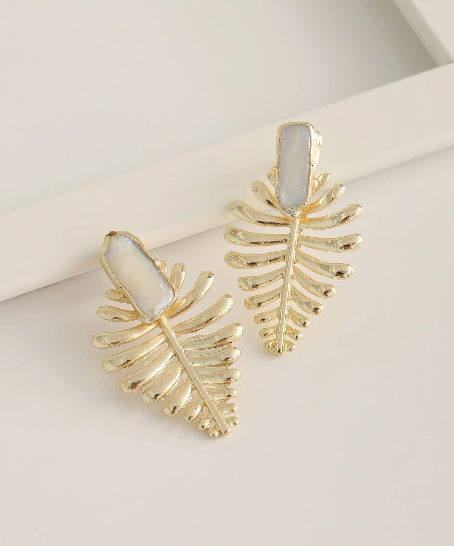 Gold Plated Stone Leaf Earrings