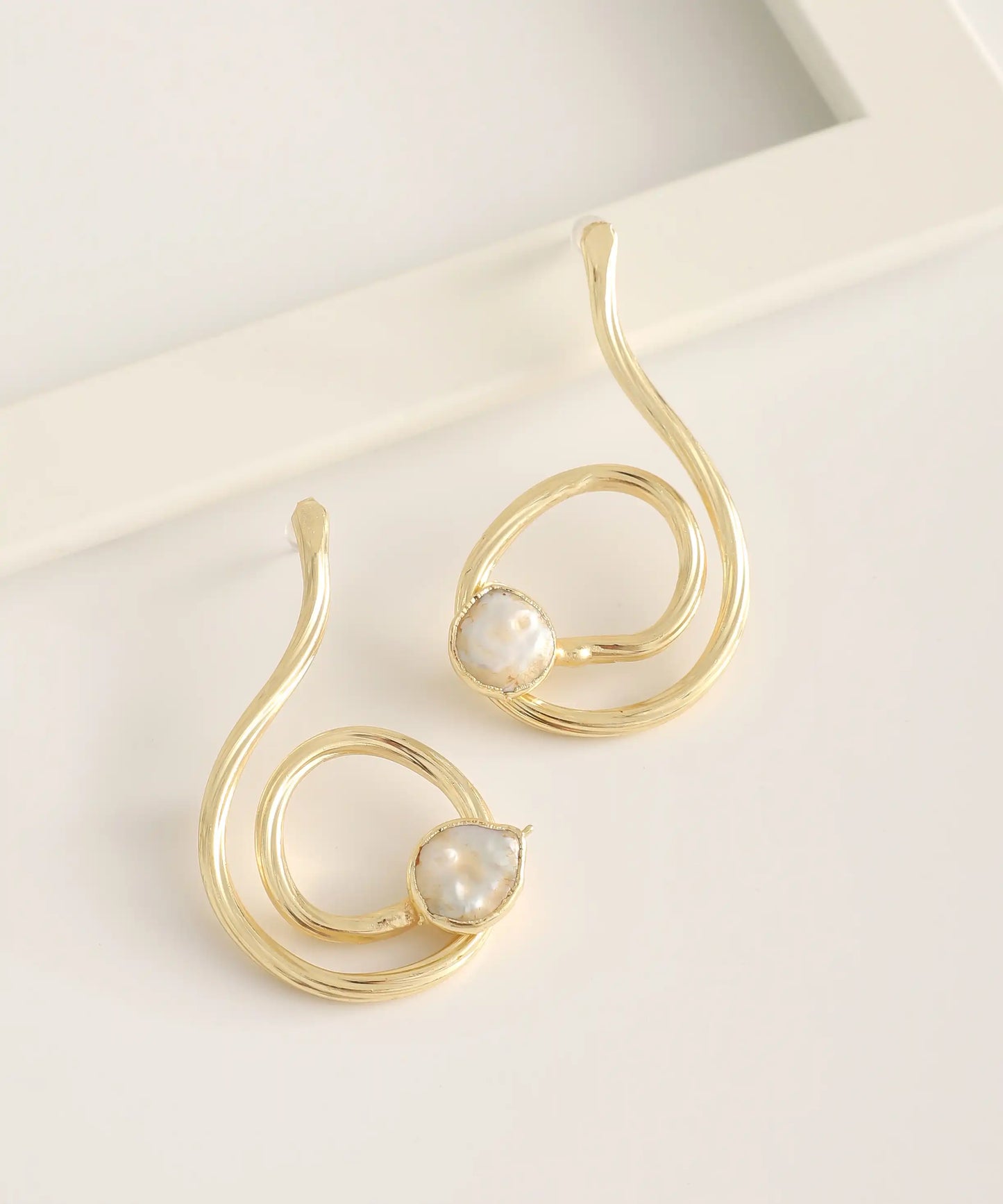 Gold Plated Stone Abstract Earrings