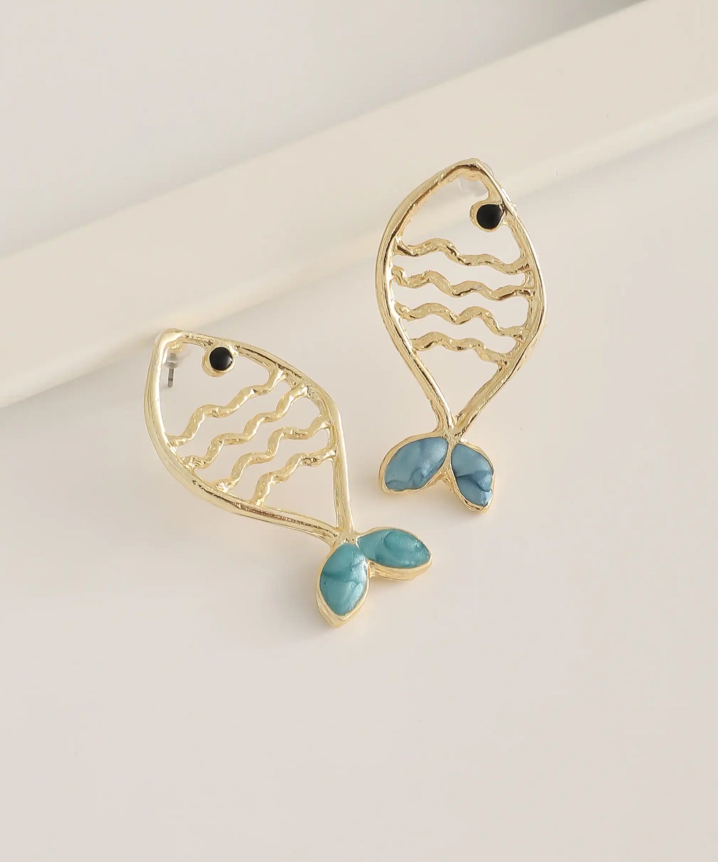Gold Plated Stone Fish Earrings