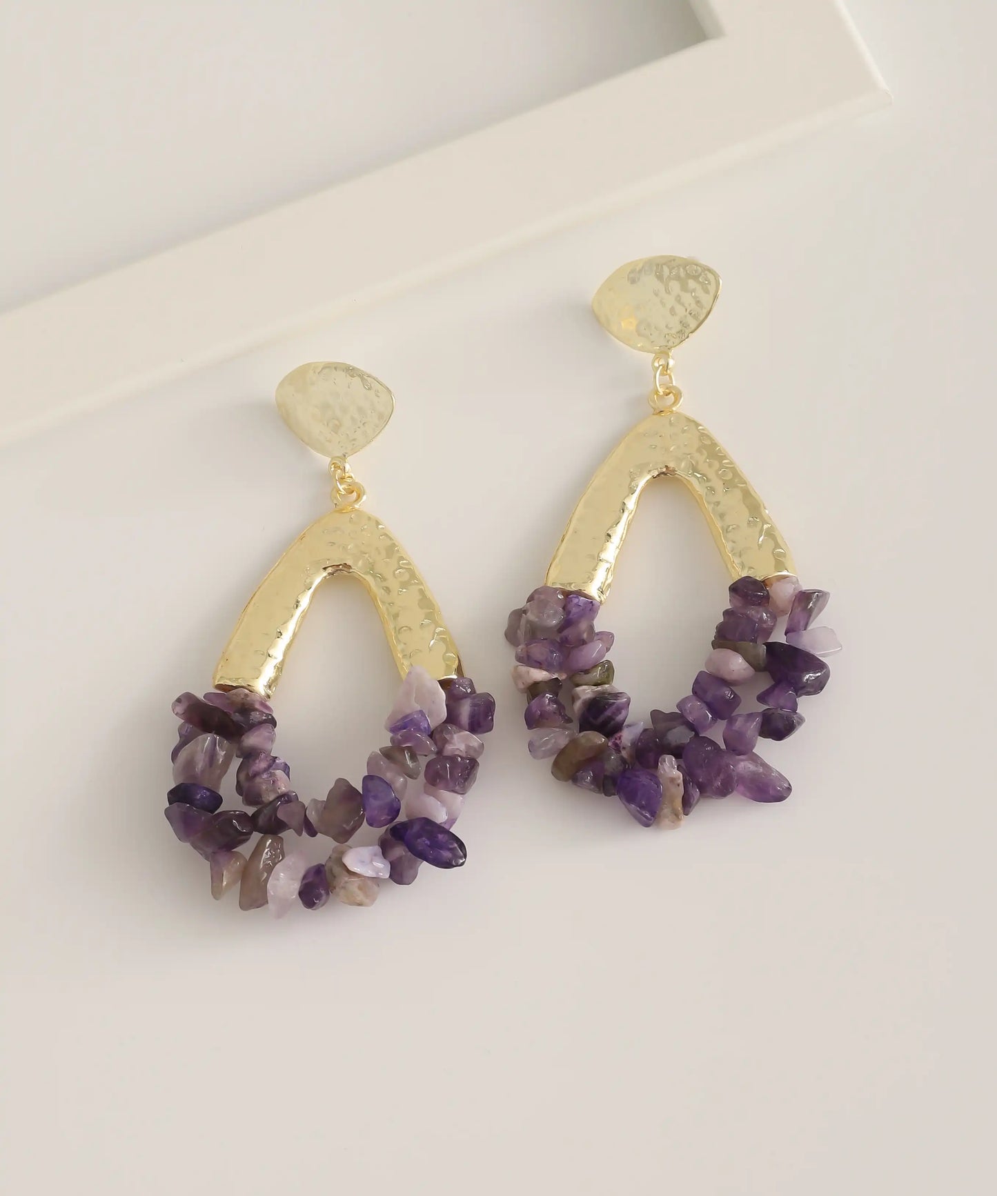 Gold Plated Purple Drop Earrings