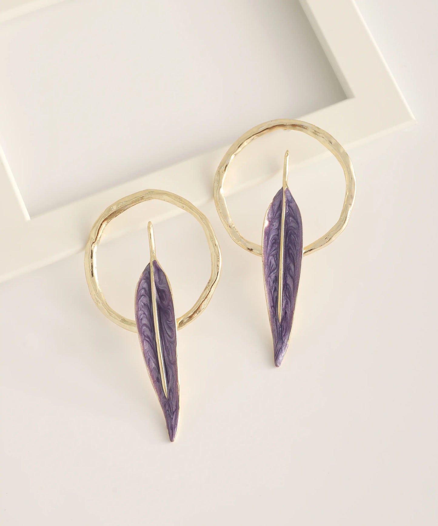 Gold Plated Purple Feather Earrings