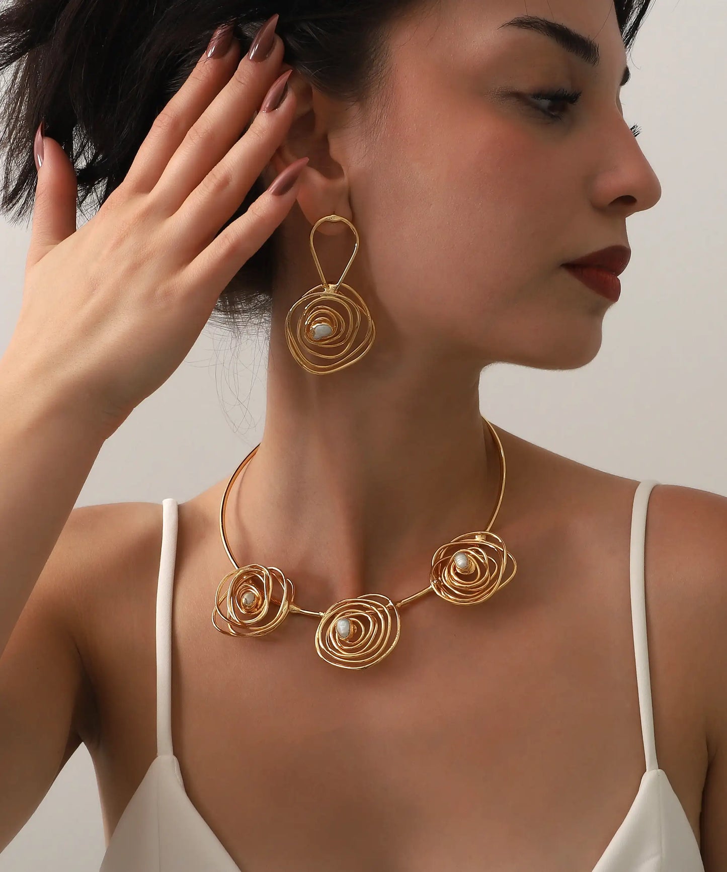 Gold Plated Pearl Jewelry Set