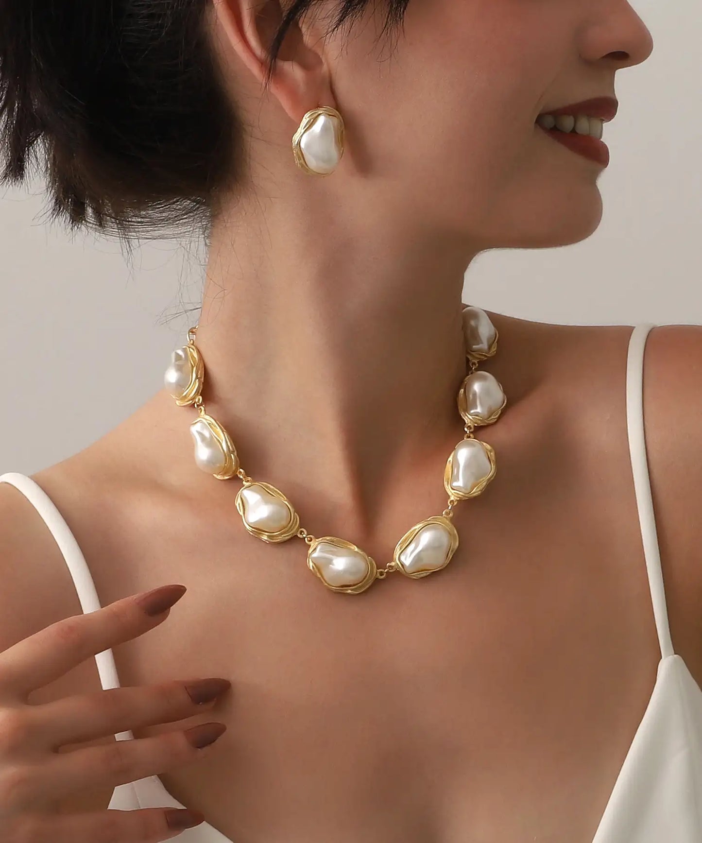 Gold Plated Pearl Jewelry Set