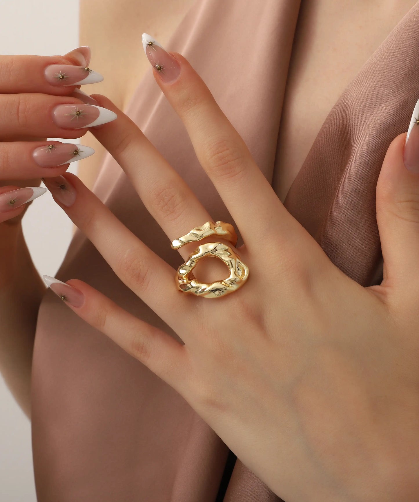 Gold Plated Hammered Abstract Ring