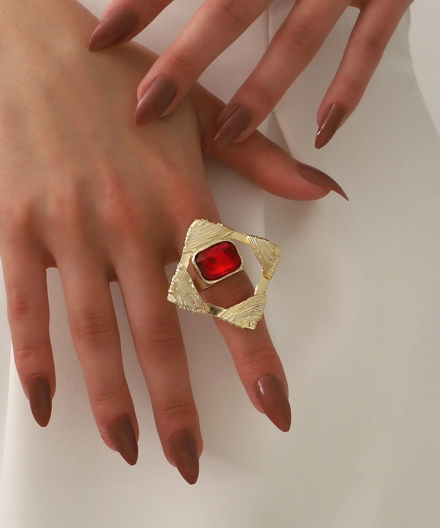 Gold Plated Red Stone Ring