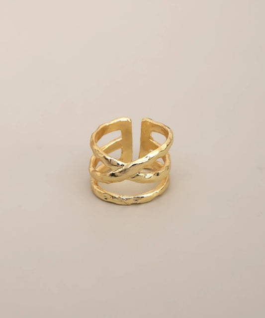 Gold Plated Minimal Crossed Band Ring Adjustable