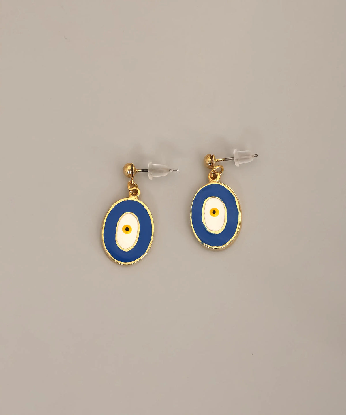 Gold Evil Eye Oval Drop Earrings
