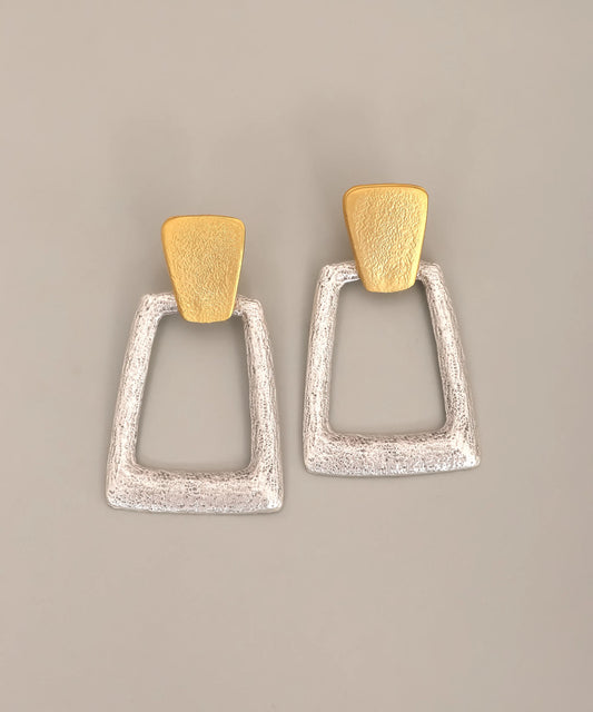 Two-Tone Geometric Frame Earrings