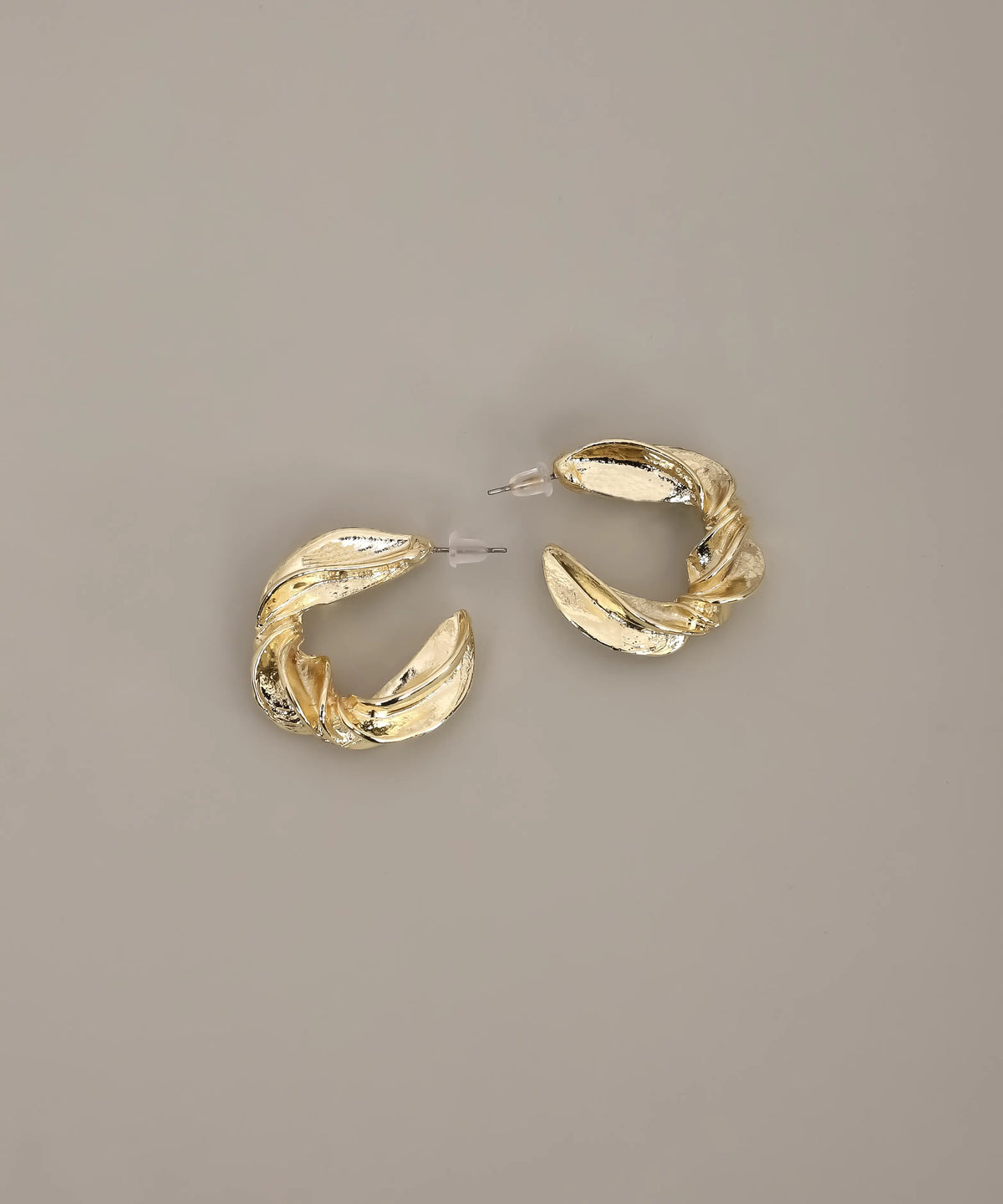 Gold Sculpted Twist Hoop Earrings