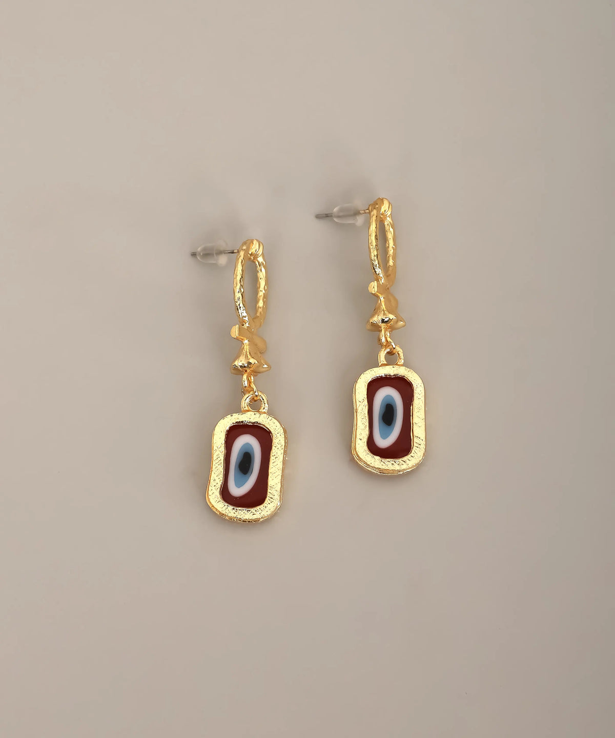 Red Evil Eye Charm Hoop Earrings