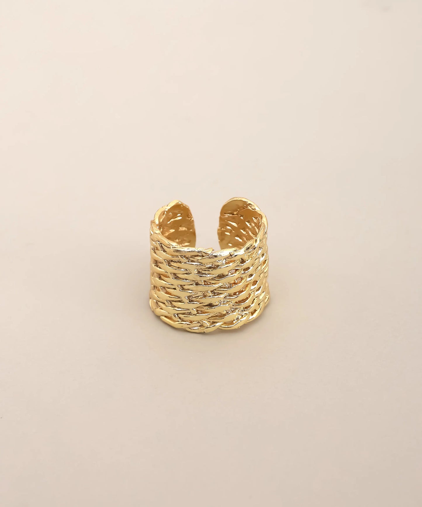 Gold Plated Wide Braided Texture Ring Adjustable