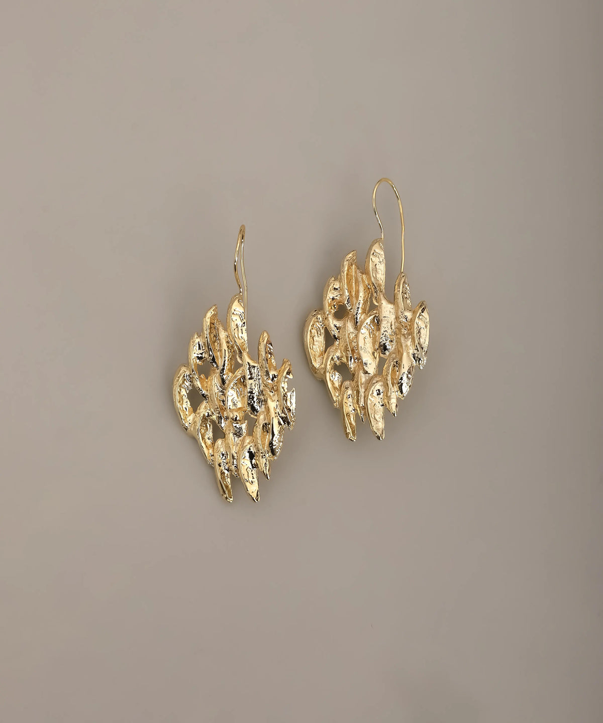 Gold Organic Cluster Leaf Drop Earrings