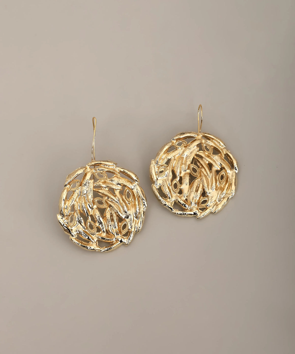 Gold Organic Lace Disc Drop Earrings