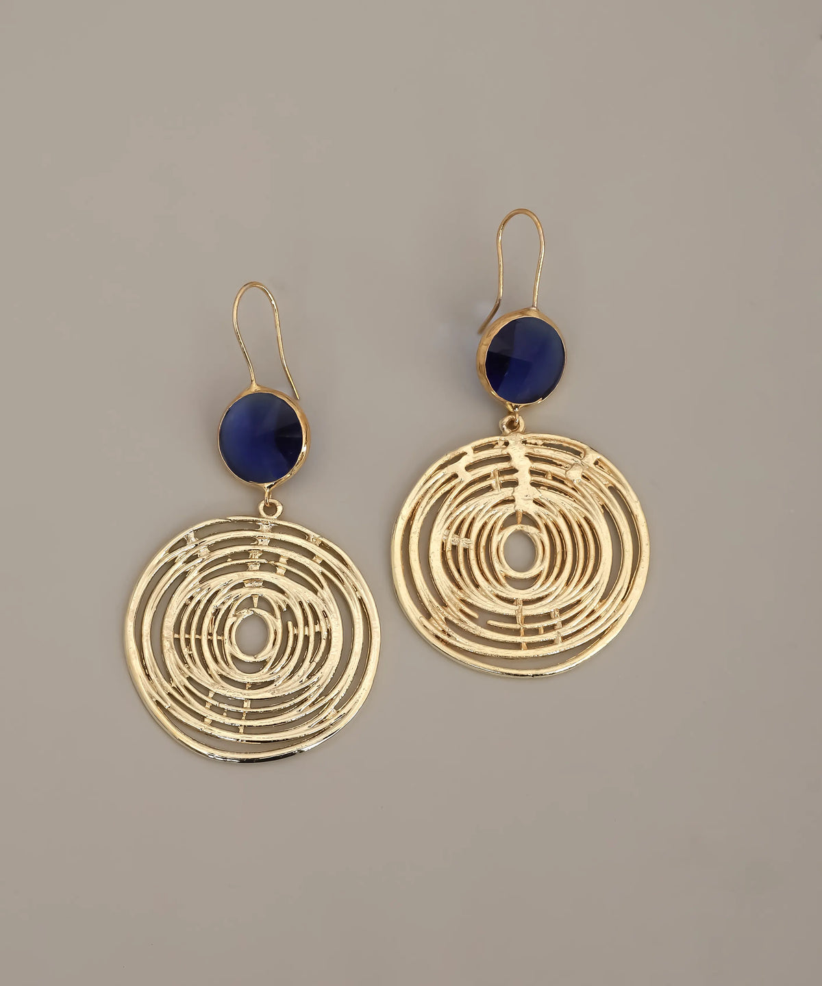 Gold Emerald Stone Textured Sphere Drop Earrings