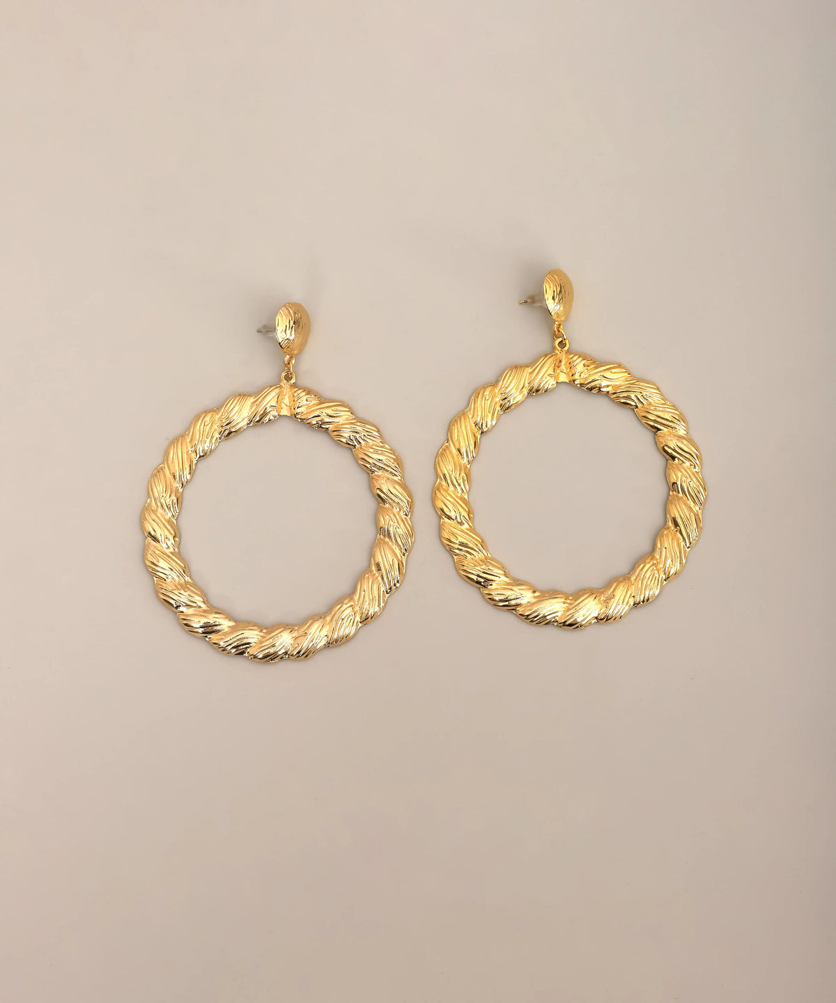 Gold Twisted Rope Large Hoop Drop Earrings