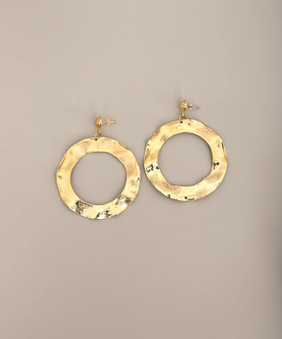 Gold Hammered Open Circle Drop Earrings