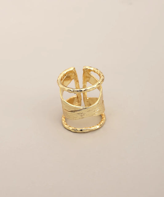 Gold Plated Layered Open Band Ring Adjustable