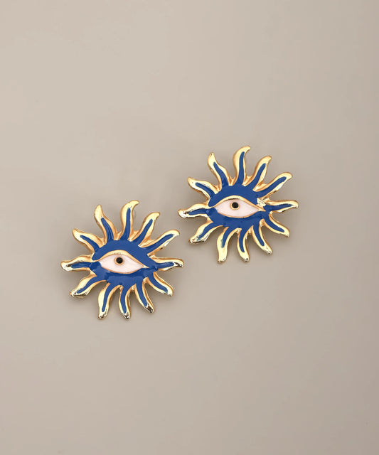 Blue Evil Eye Sunburst Stud Earrings