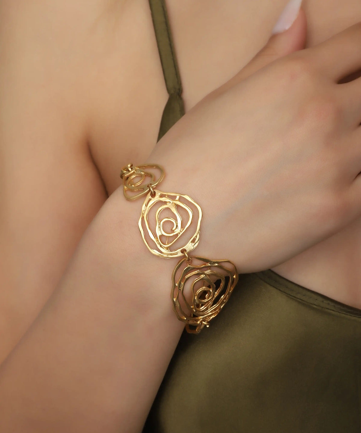 Organic Spiral Gold Link Statement Bracelet