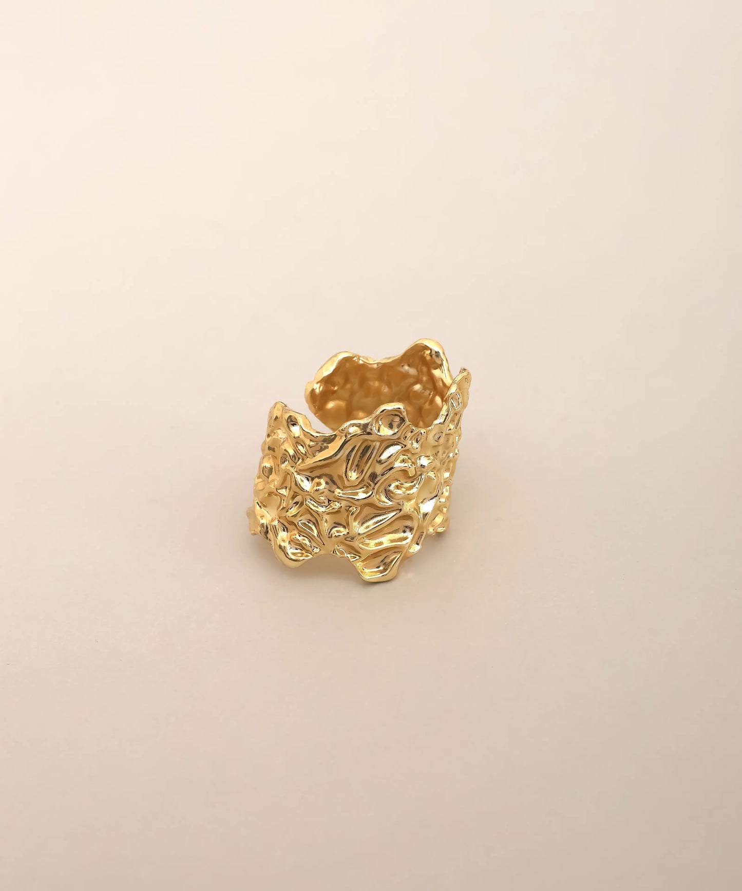 Gold Plated Organic Textured Wide Ring Adjustable