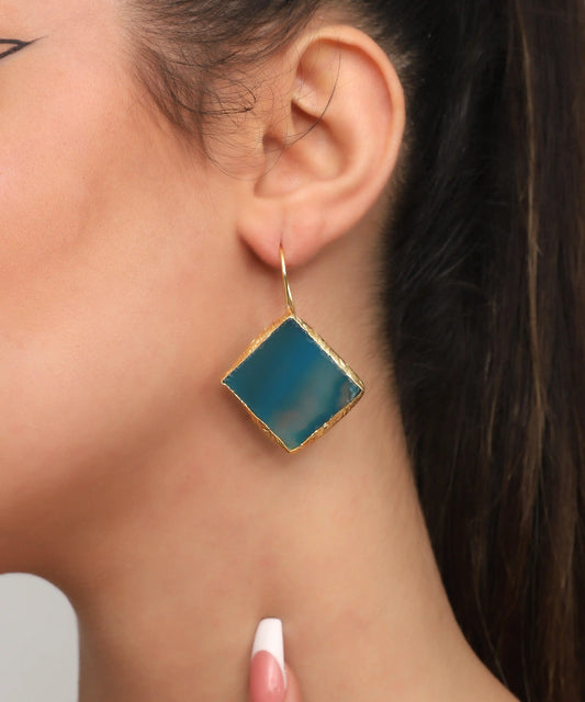 Abstract Gold Structure Pink Stone Statement Earrings