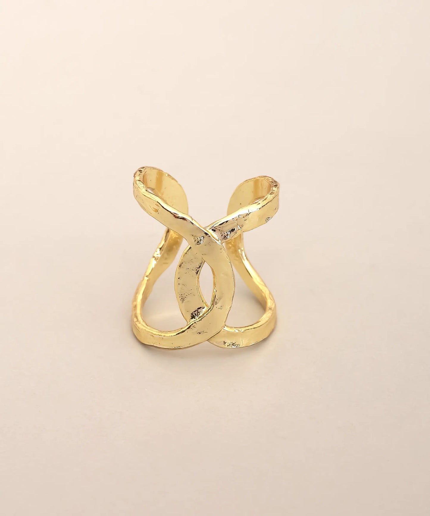 Gold Plated Abstract Open Curve Ring Adjustable