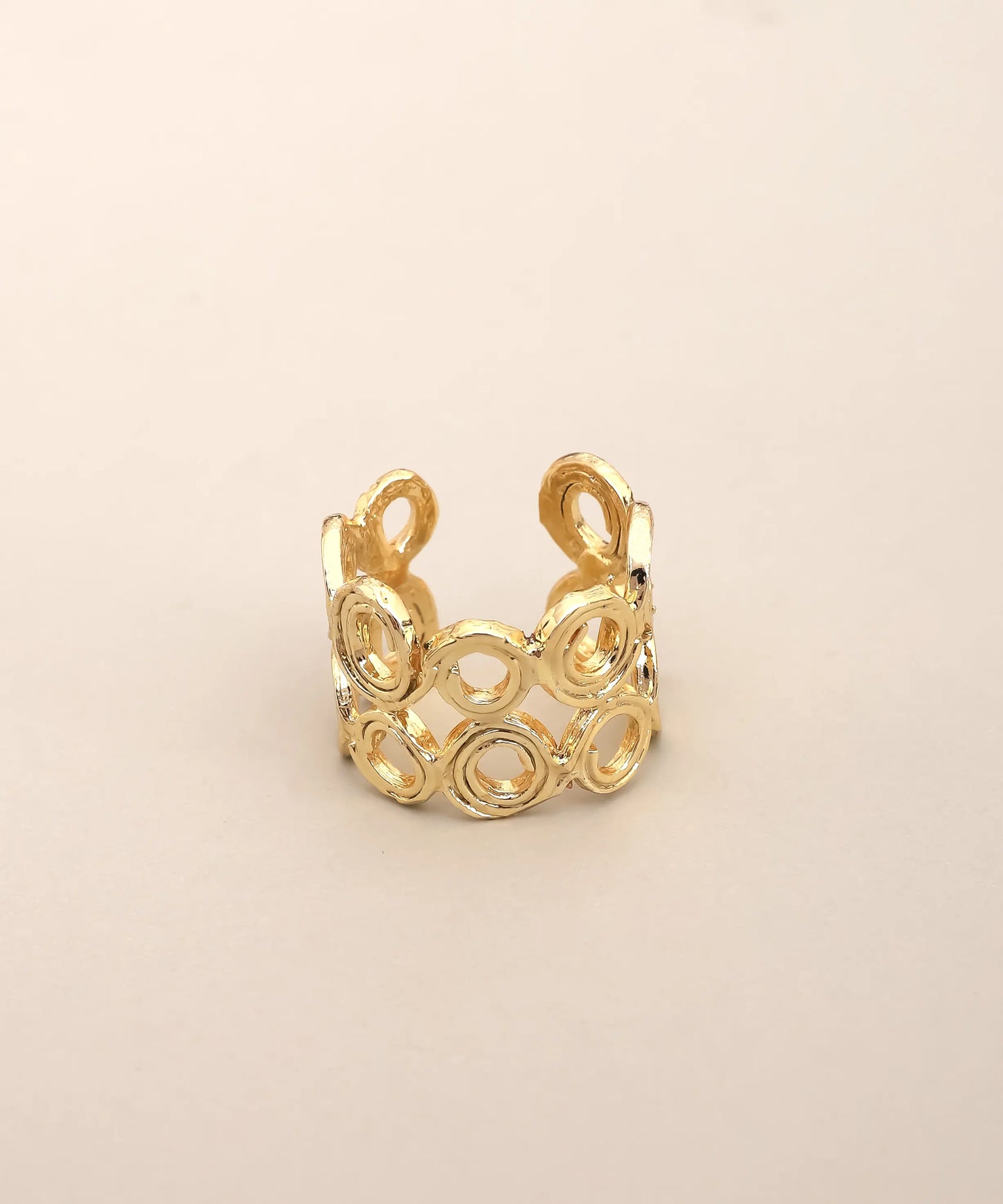 Gold Plated Circle Cutout Wide Ring Adjustable