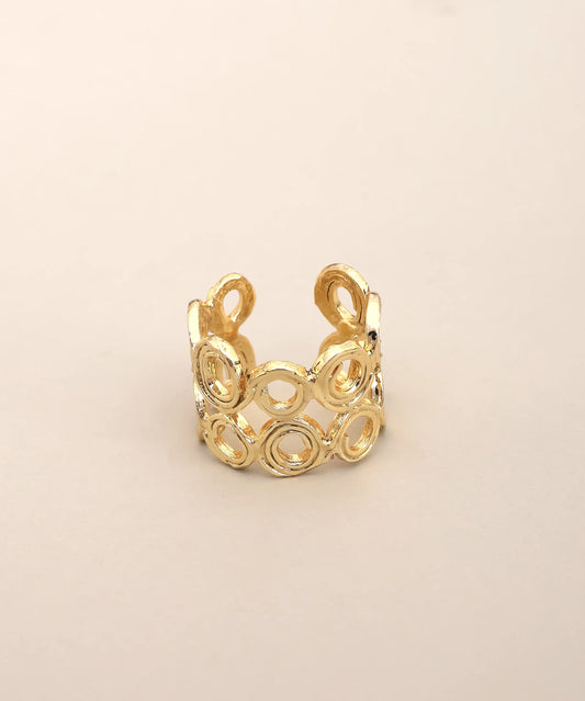 Gold Plated Circle Cutout Wide Ring Adjustable