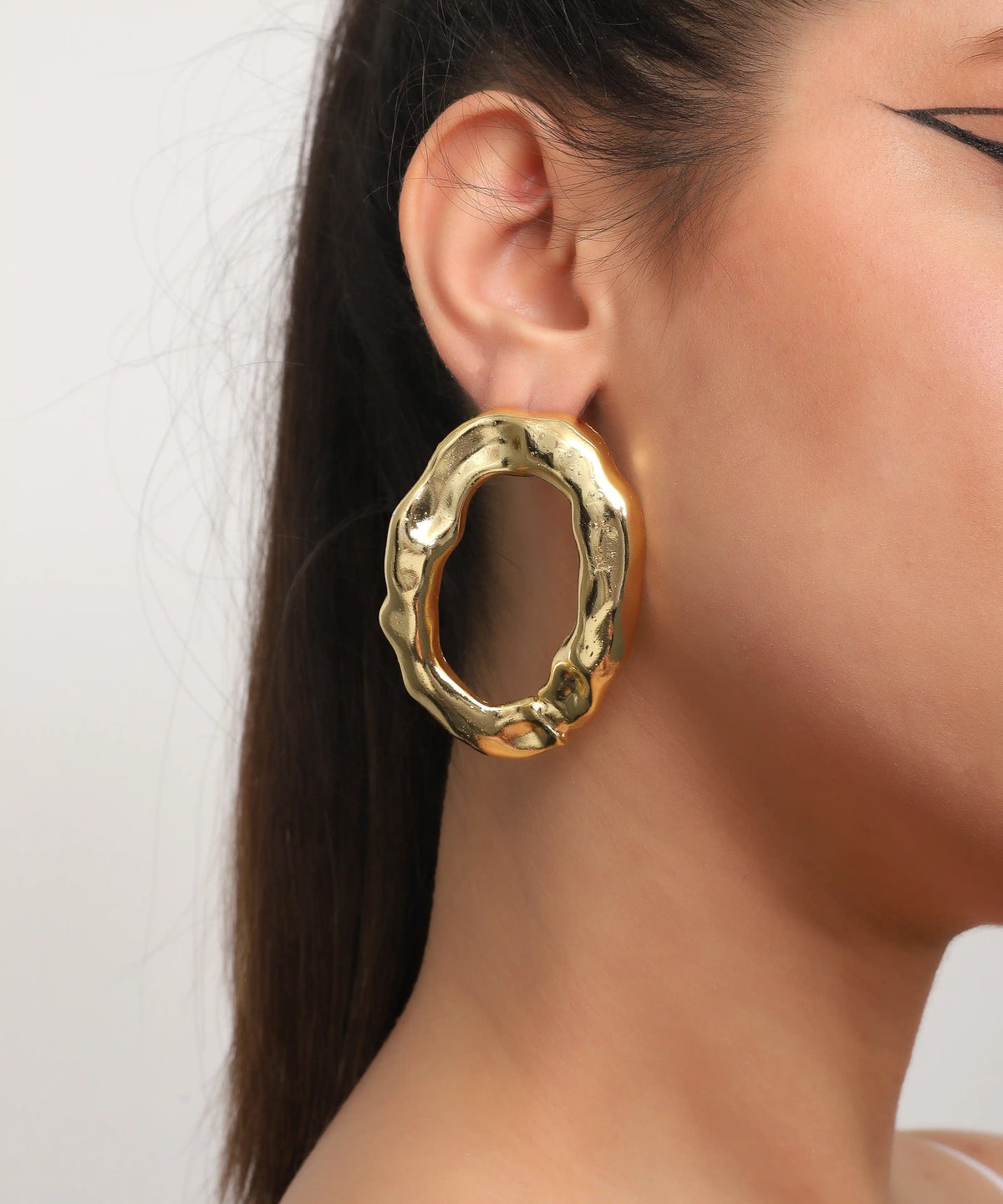 Organic Shape Gold Hoop Earrings – Bold Sculptural Statement Minimalist Earrings for Women