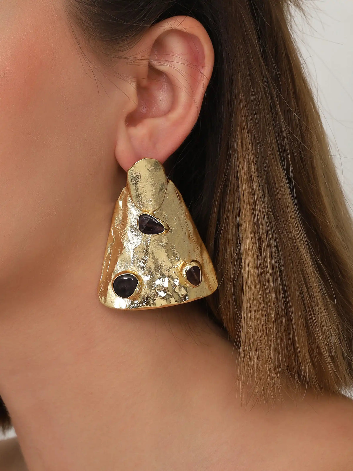 Gold Abstract Triangle Stone Earrings – Artistic Bold Statement