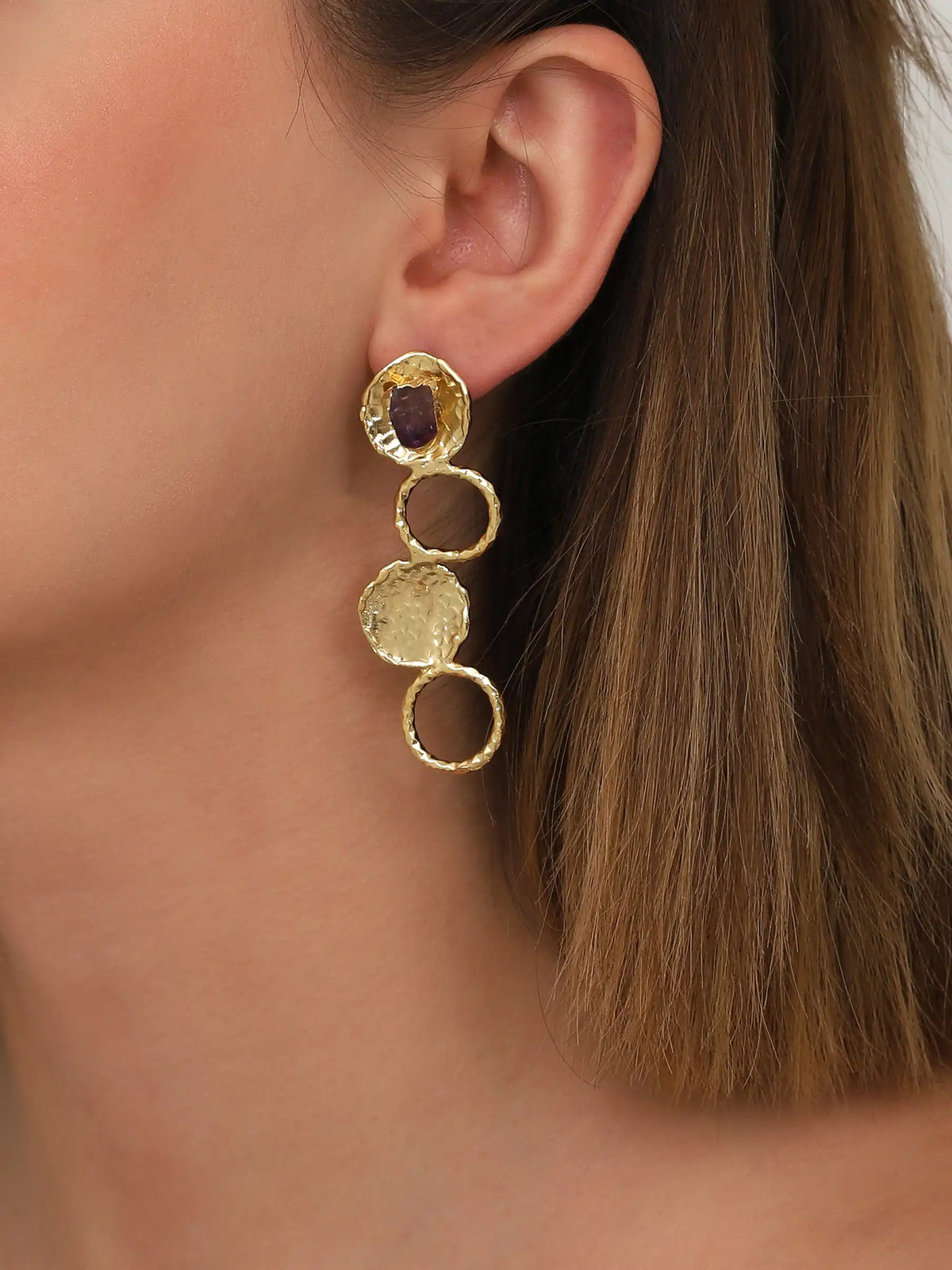 Gold Mixed Circle Drop Earrings – Textured Statement Design