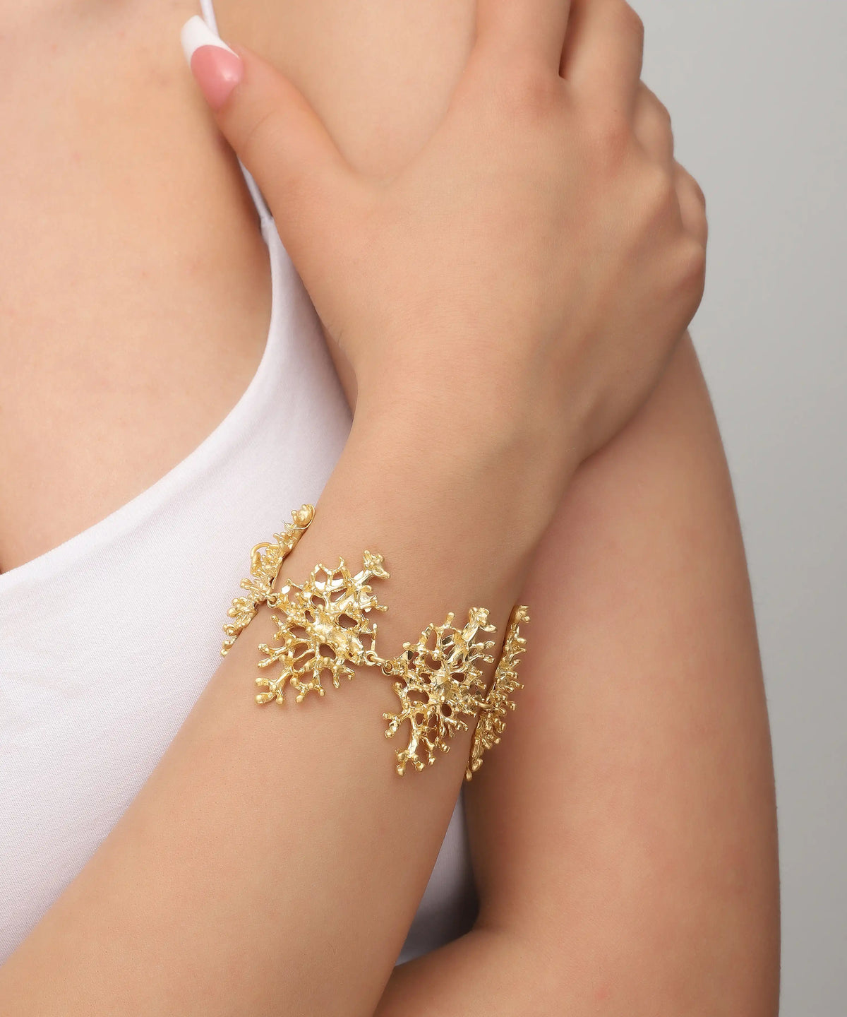 Gold Coral Branch Statement Bracelet – Sculptural Organic Cuff Design