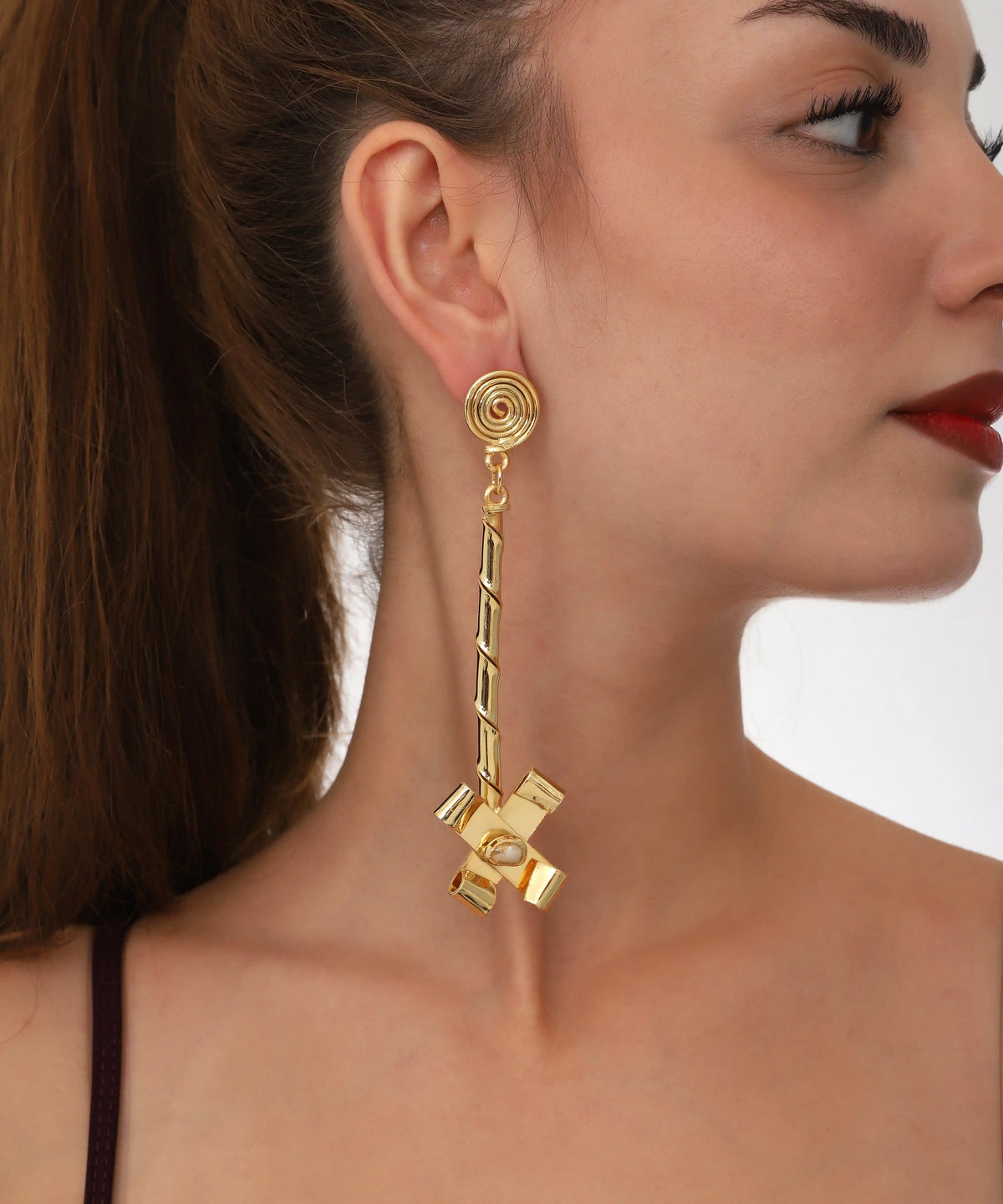Gold Spiral Windmill Drop Earrings