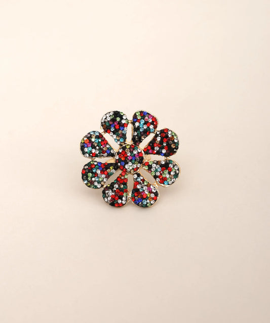 Multicolor Crystal Flower Statement Ring Adjustable