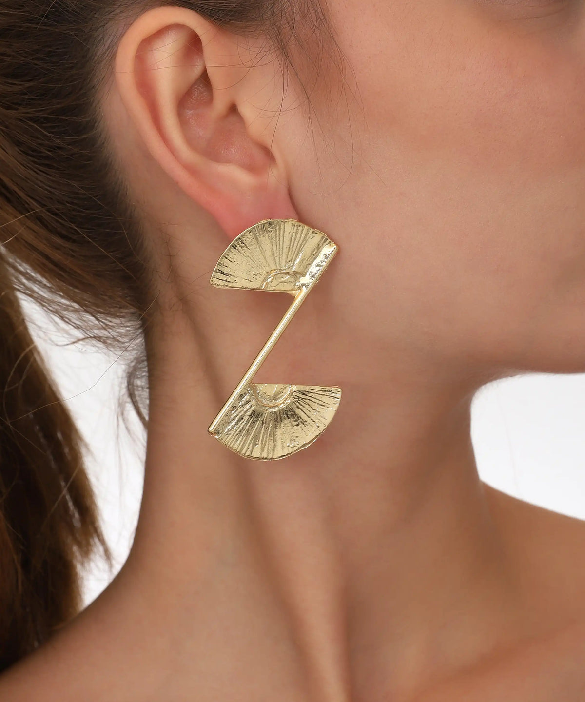 Gold Art Deco Fan Bar Statement Earrings