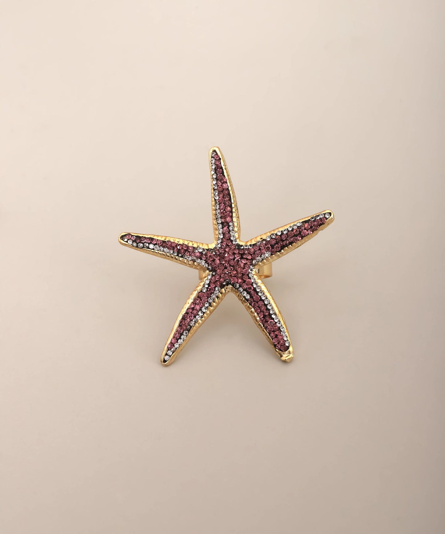 Starfish Crystal Statement Ring Gold Adjustable