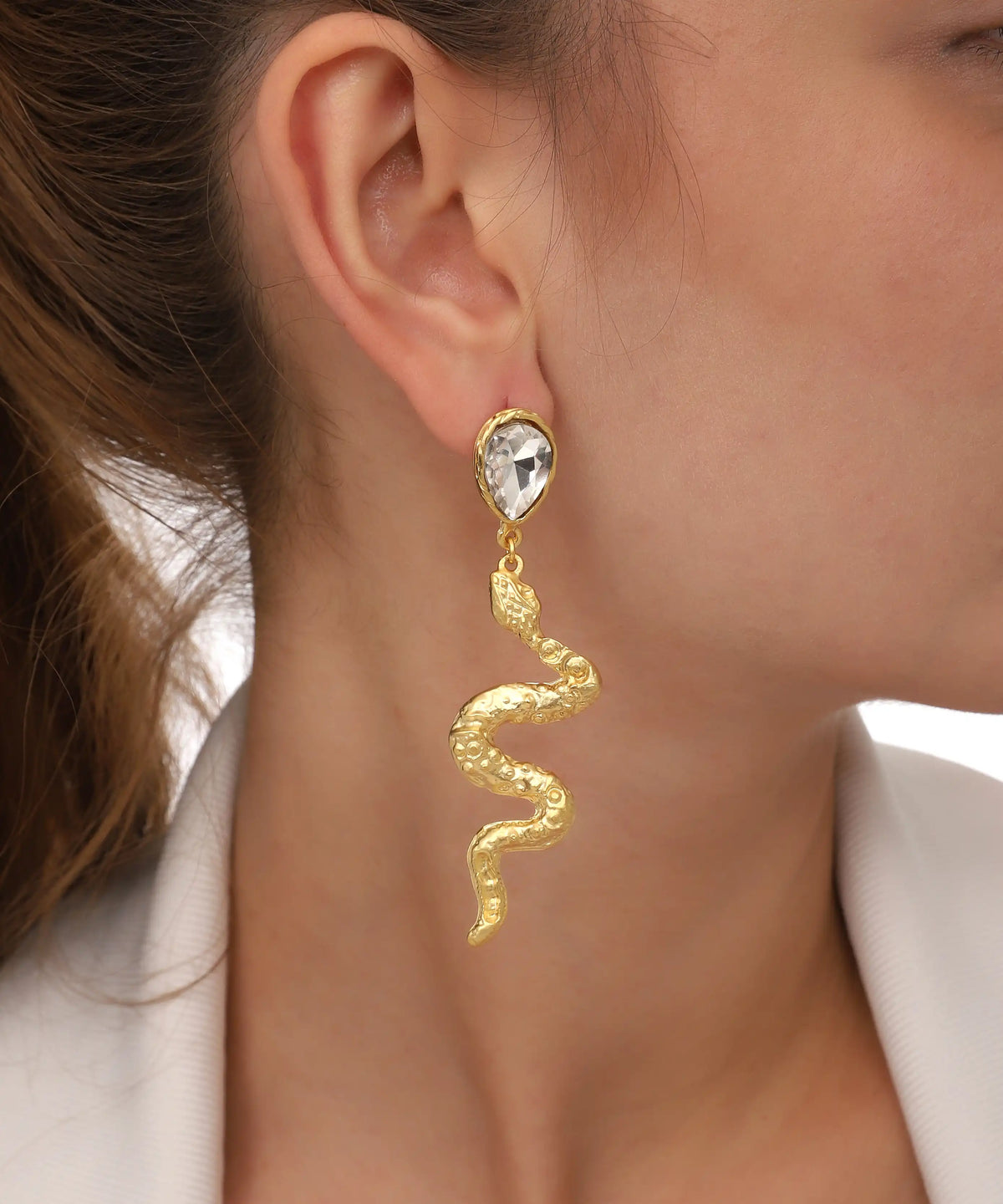 Gold Snake Crystal Drop Earrings