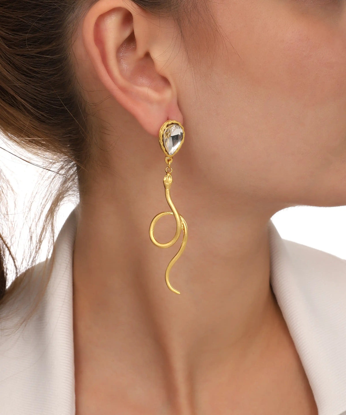 Gold Snake Spiral Drop Earrings