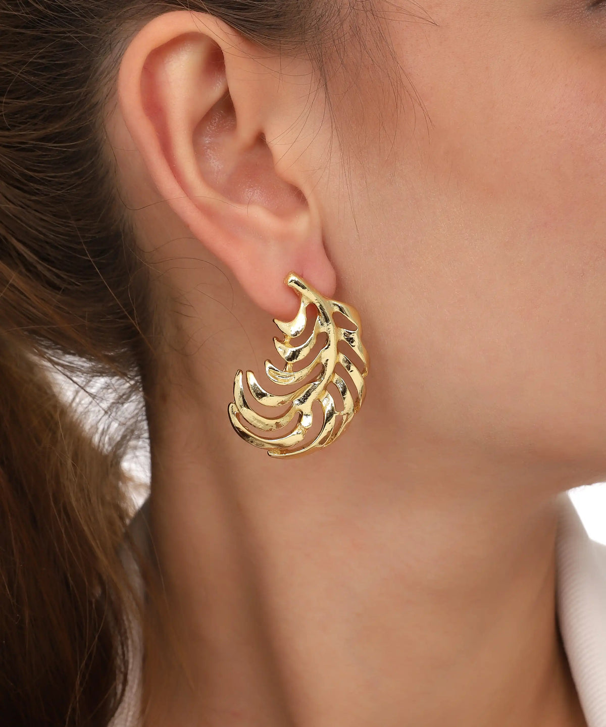 Gold Abstract Leaf Statement Earrings
