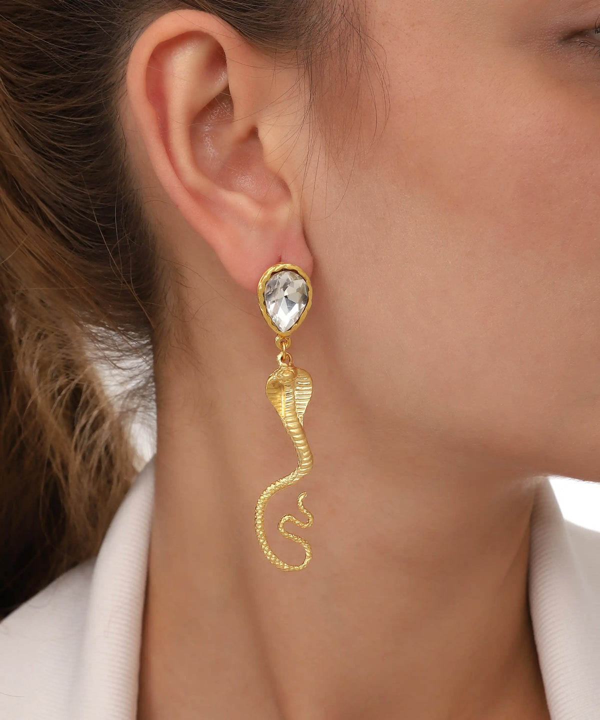 Gold Cobra Serpent Drop Earrings