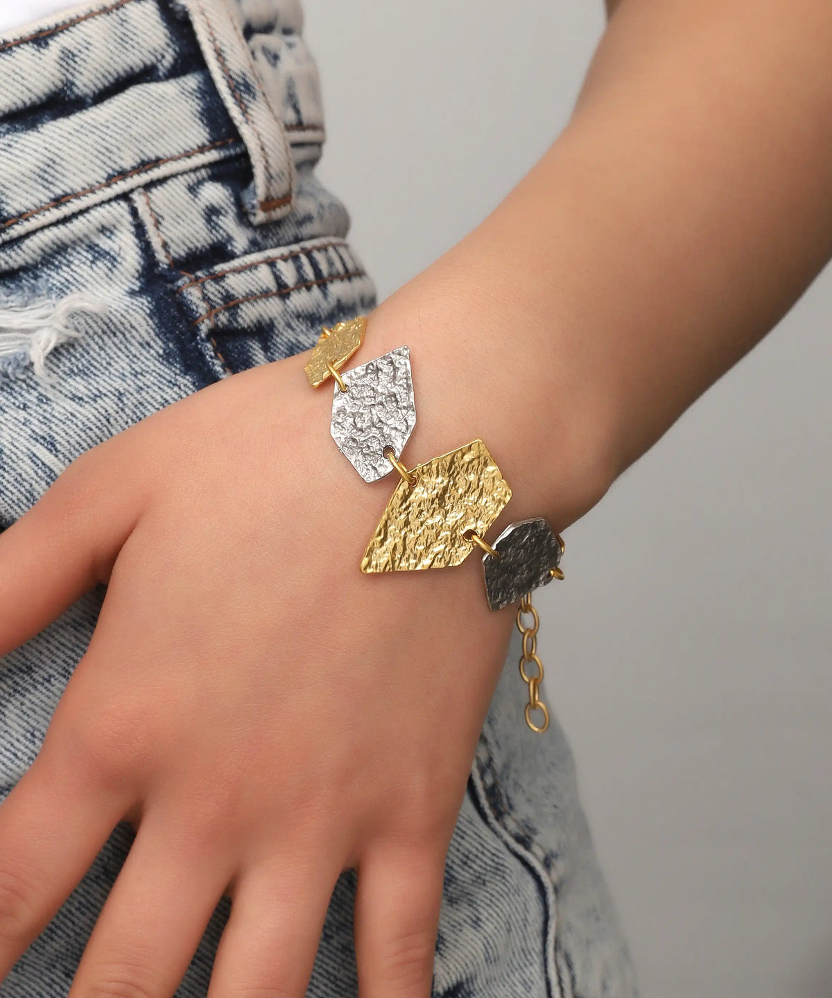 Mixed Metal Geometric Textured Bracelet