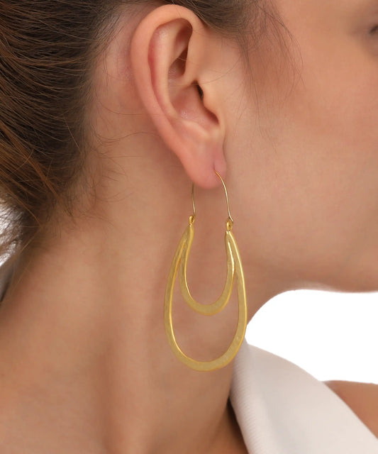 Double Teardrop Gold Hoop Earrings
