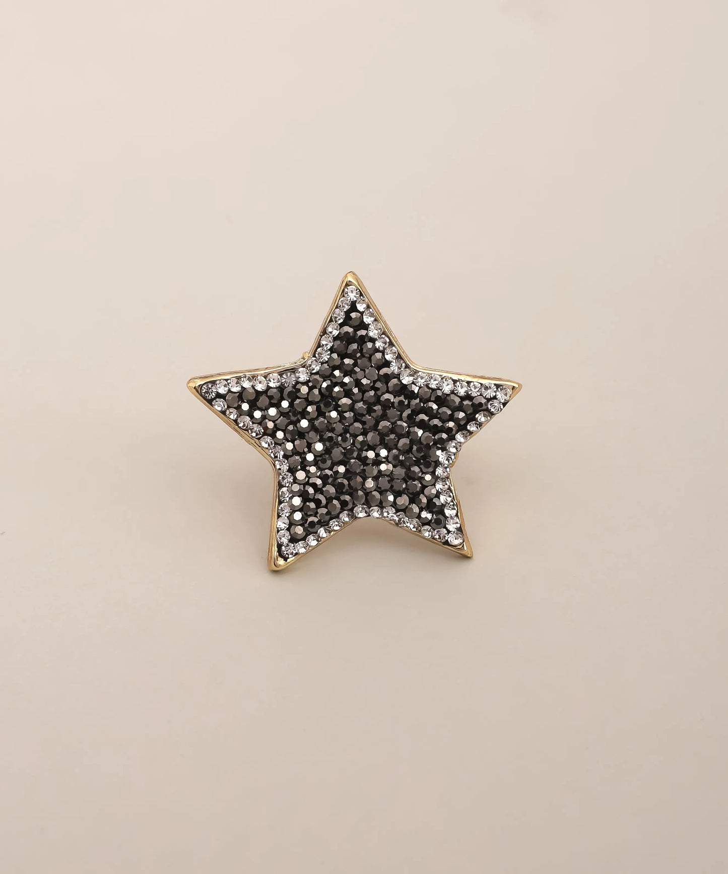 Black Crystal Star Statement Ring Gold Adjustable